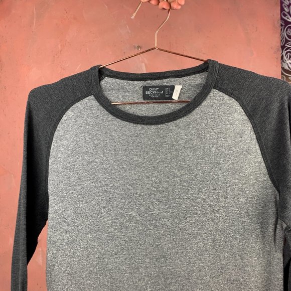 Grey BASEBALL TEE / Men's SMALL Baseball T-Shirt / Grey Long Sleeve T-Shirt / - Picture 2 of 4